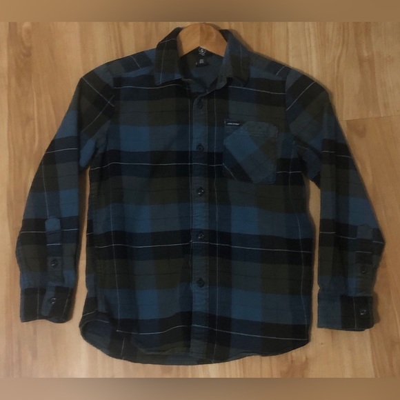 Volcom Boy's Green and Black Plaid Shirt - Picture 1 of 4